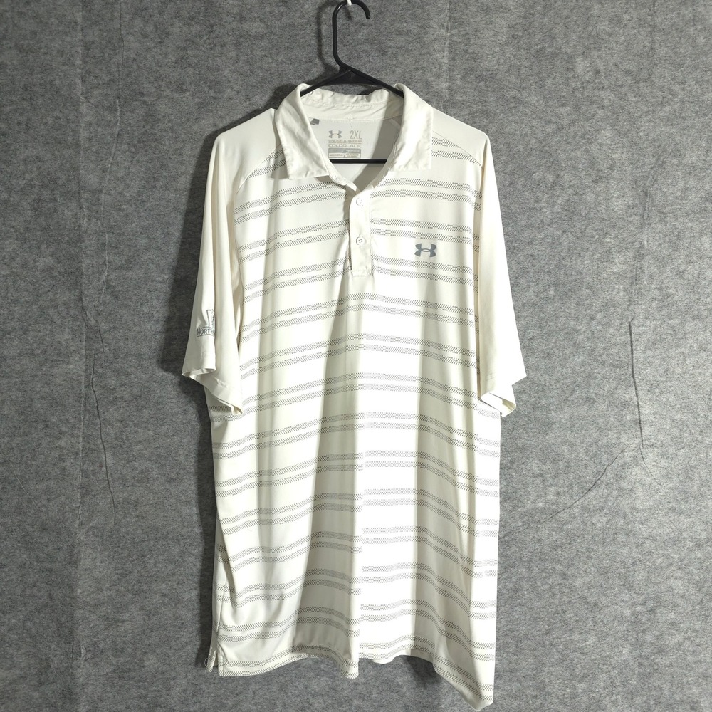 Under Armour Coldblack Golf Polo Shirt 2XL Worthington Logo Striped Performance - Picture 2 of 14
